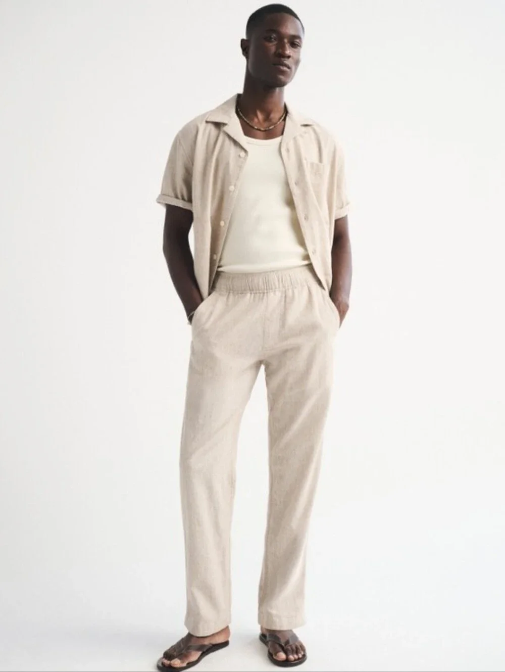Abercrombie & Fitch Linen Blend Loose Pull On Pants Men's XXL Khaki Light Beige
